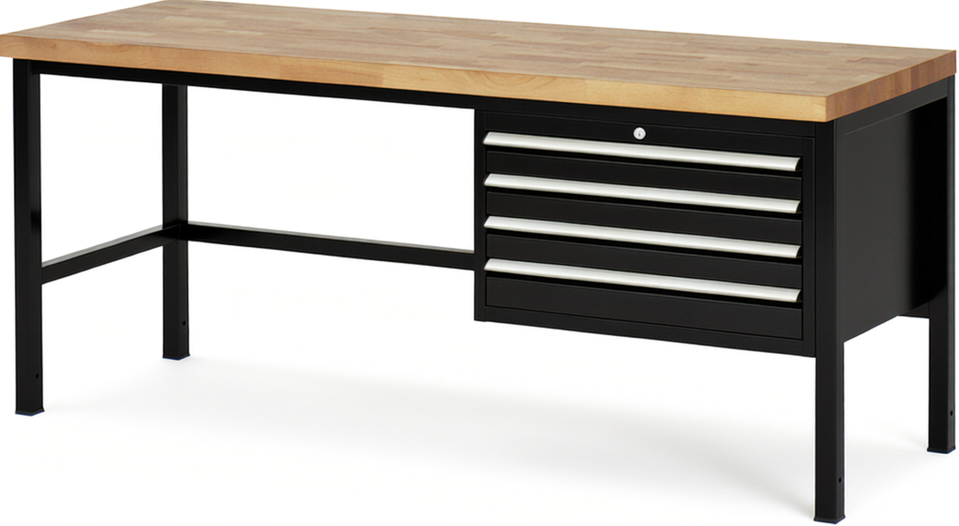 Werkbank Modell 8233 schwarz, BxTxH 2000x700x840-1040 mm,  Buche-Massiv Arbeitsplatte 40 mm,  4 Schubladen mit  Vollauszug 100 % und  SoftClosing