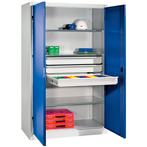 Schwerlastschrank mit mittigem Schubladenblock