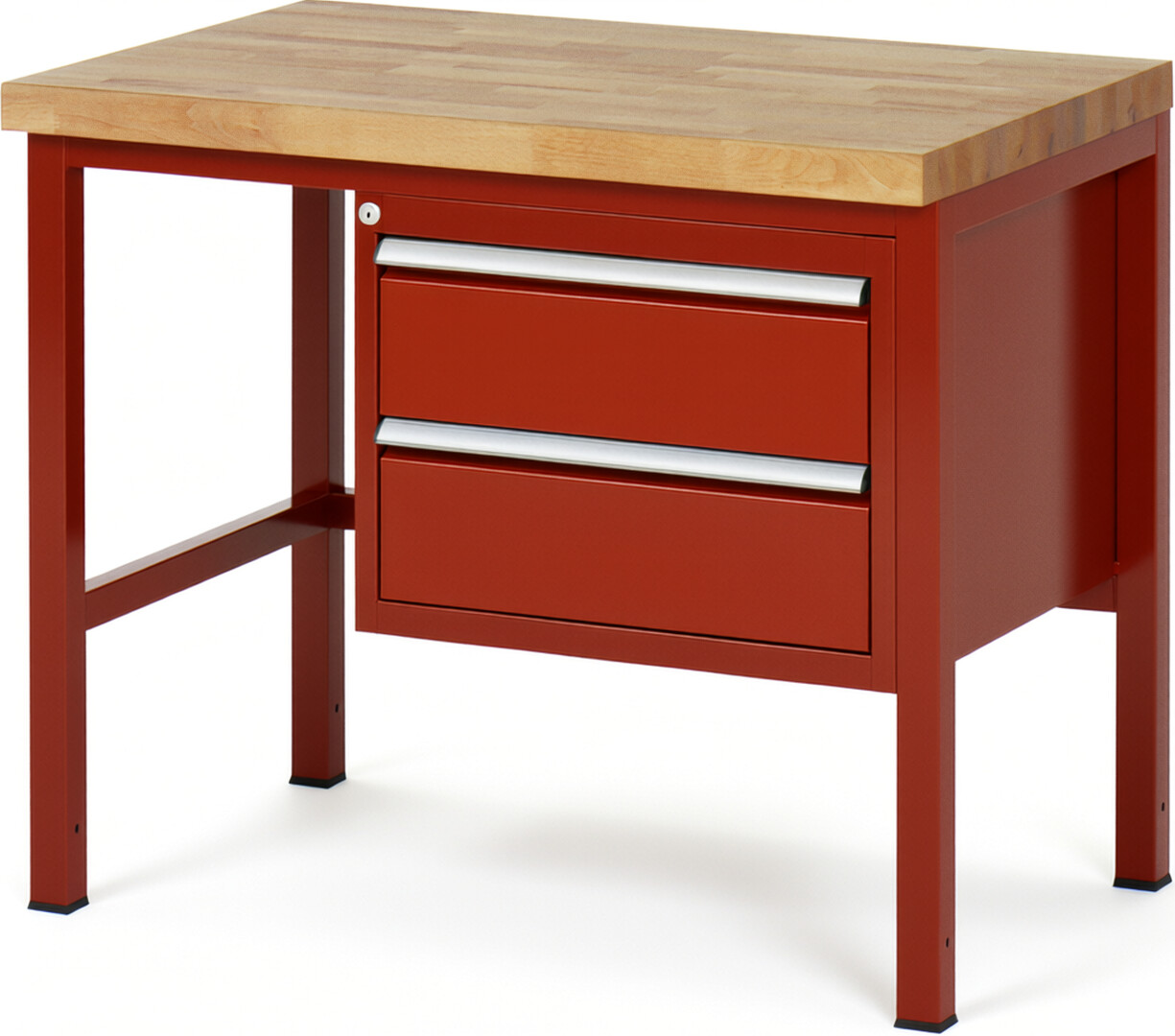 Werkbank Modell 8125 rot, BxTxH 1000x700x840-1040 mm,  Buche-Massiv Arbeitsplatte 40 mm,  2 Schubladen mit  Auszug 90 %