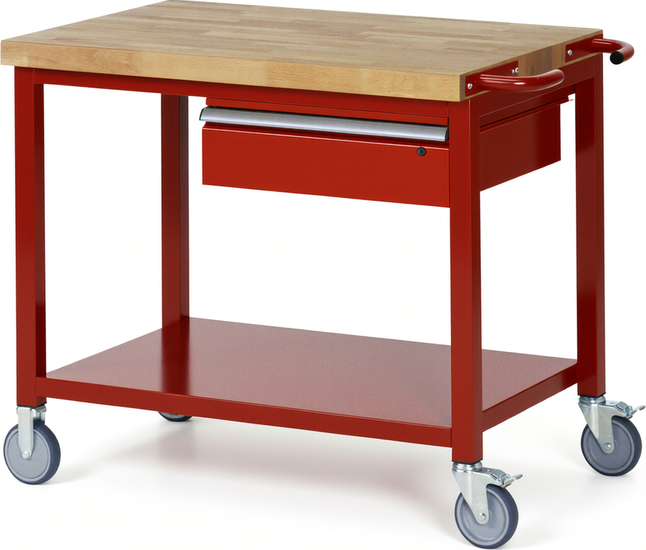 RAU Werkbank rot - Breite 100 cm - Tiefe 70 cm - Höhe 108 cm - Buche-Massiv Arbeitsplatte 40 mm