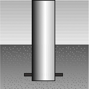 Sperrpfosten aus Stahl, quadratisch 70x70 mm, mit 3 roten Ringen, zum Einbetonieren