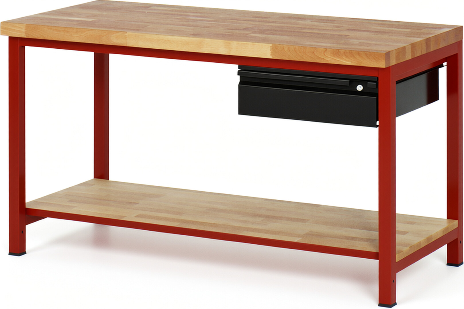 Werkbank - Modell 8001 BASIC rot - schwarz, BxTxH 1500x700x840 mm,  Buche-Massiv Arbeitsplatte 40 mm,  1 Schublade mit  Auszug 90 %