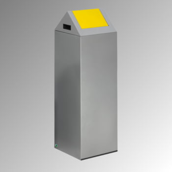 Selbstlöschender Wertstoffsammler - Kopfteil spitz - 89 l - silber/gelb - Höhe 1.045 mm - Abfallbehälter