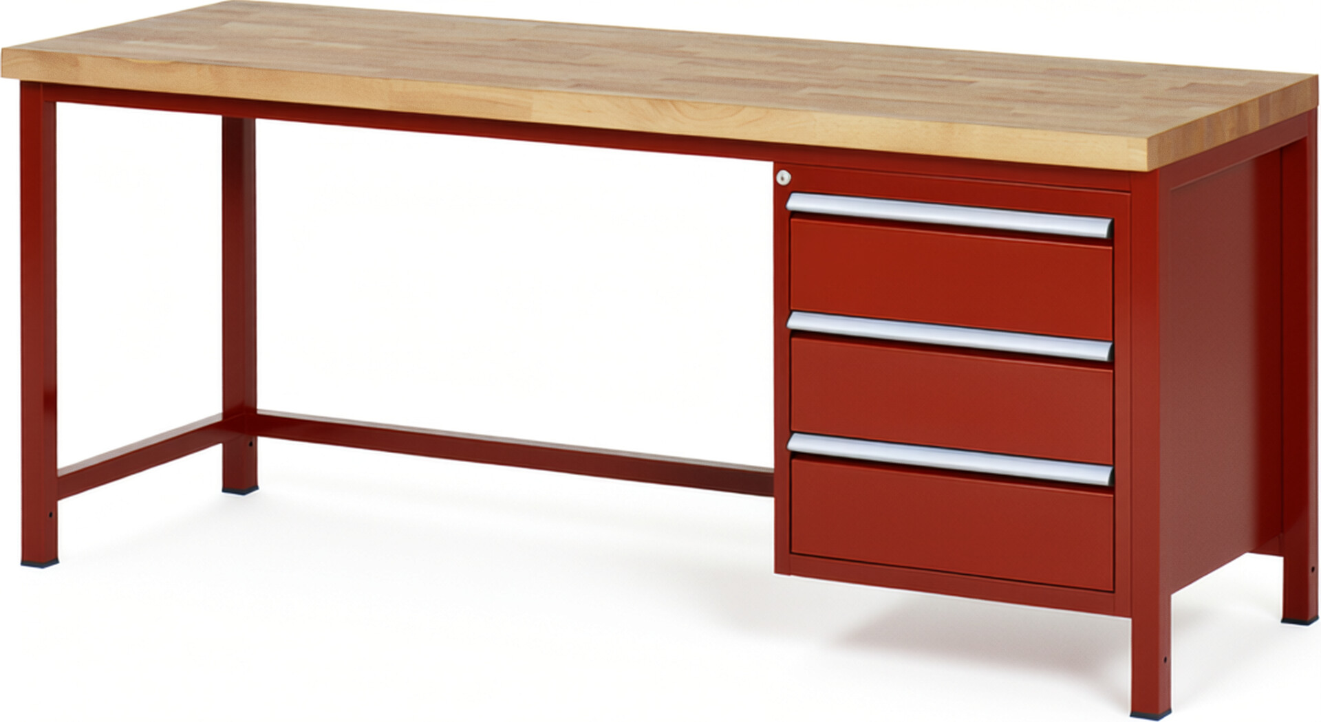 Werkbank Modell 8157 rot, BxTxH 2000x700x840 mm,  Buche-Massiv Arbeitsplatte 40 mm,  3 Schubladen mit  Vollauszug 100 % und  SoftClosing