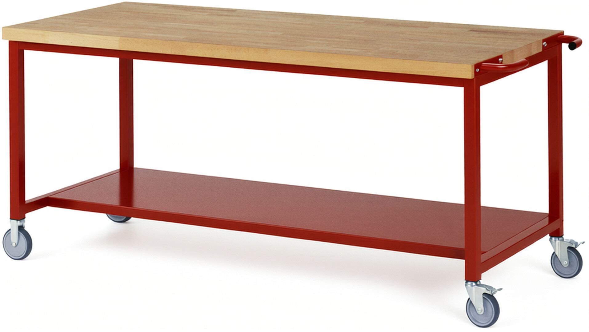 Fahrbare Werkbank Modell 8000 rot, BxTxH 2000x900x880-1080 mm,  Buche-Massiv Arbeitsplatte 40 mm