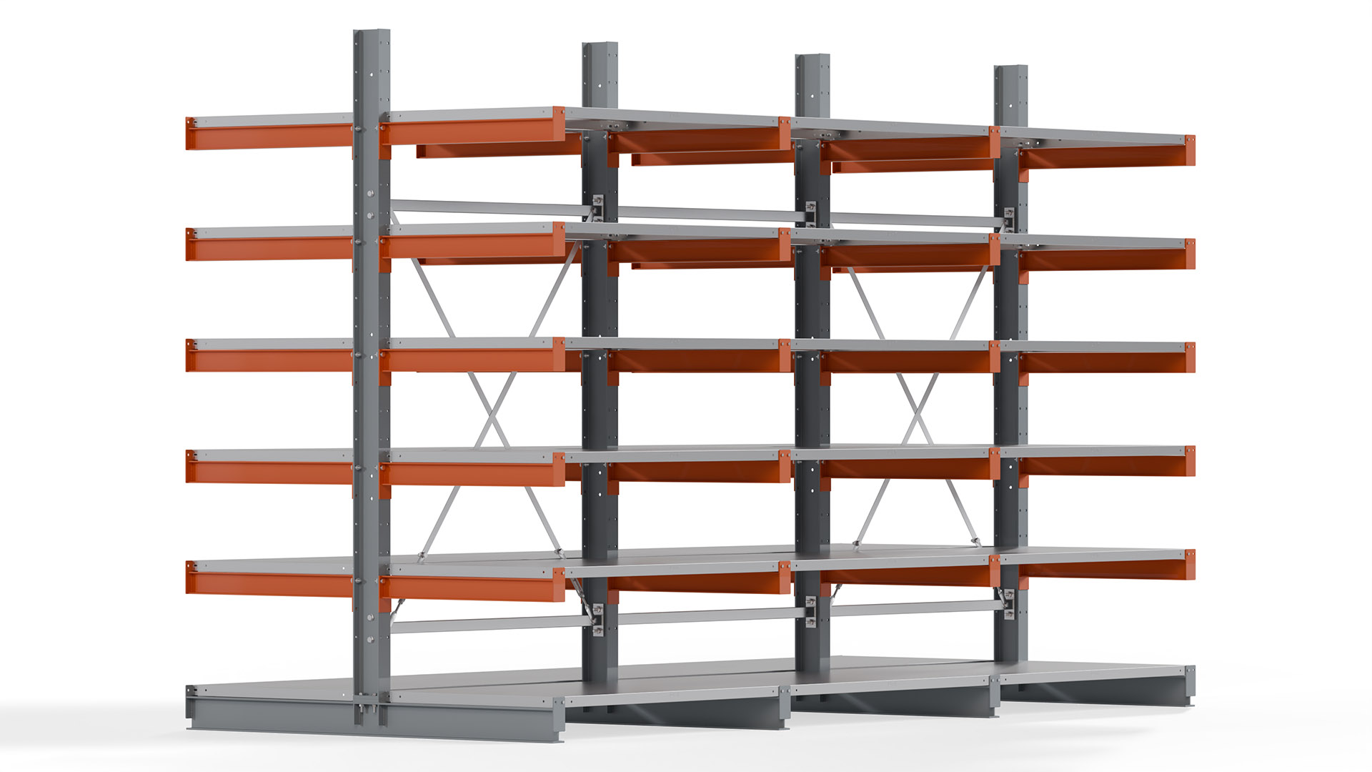 Kragarmregal KARL basic - lackiert - Breite: 384 cm - Höhe: 250 cm - Tiefe: 80 cm - Traglast je Kragarm: 550 kg - beidseitig