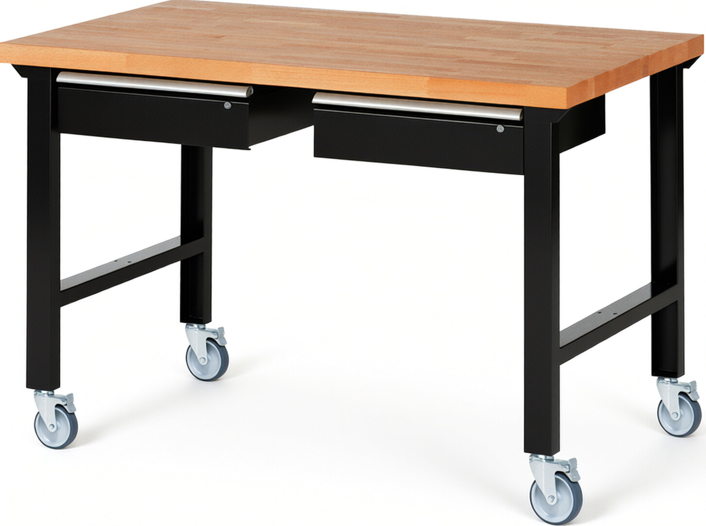 RAU Werkbank schwarz - Breite 150 cm - Tiefe 90 cm - Höhe 100 cm - Buche-Massiv Arbeitsplatte 40 mm