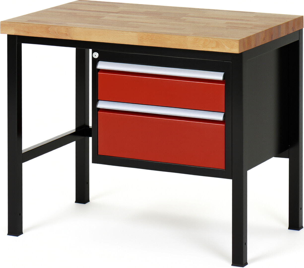 Werkbank Modell 8123 schwarz-rot, BxTxH 1000x700x840 mm,  Buche-Massiv Arbeitsplatte 40 mm,  2 Schubladen mit  Vollauszug 100 % und  SoftClosing