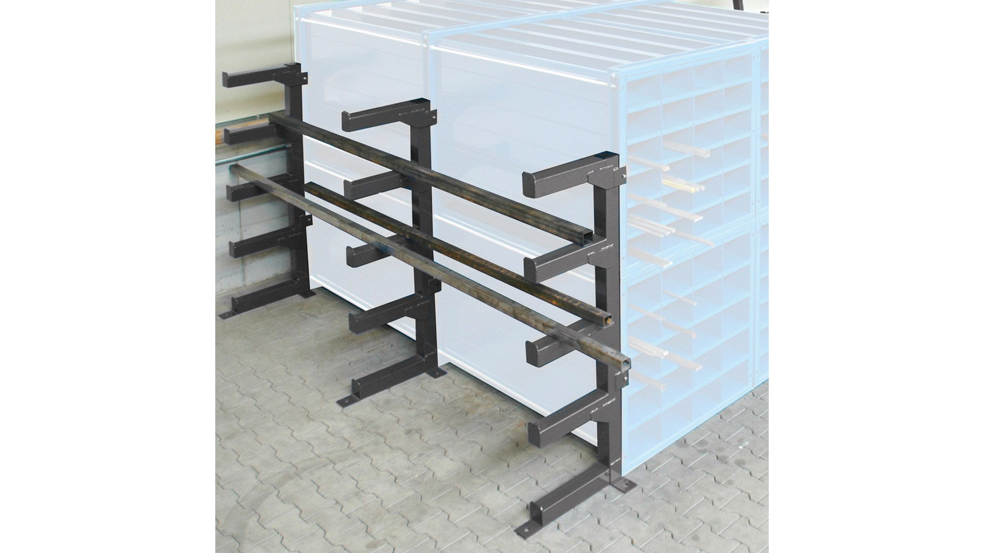 Kragarmregal für Wabenregal mit Tiefe 3000 mm, RAL 7016 anthrazitgrau