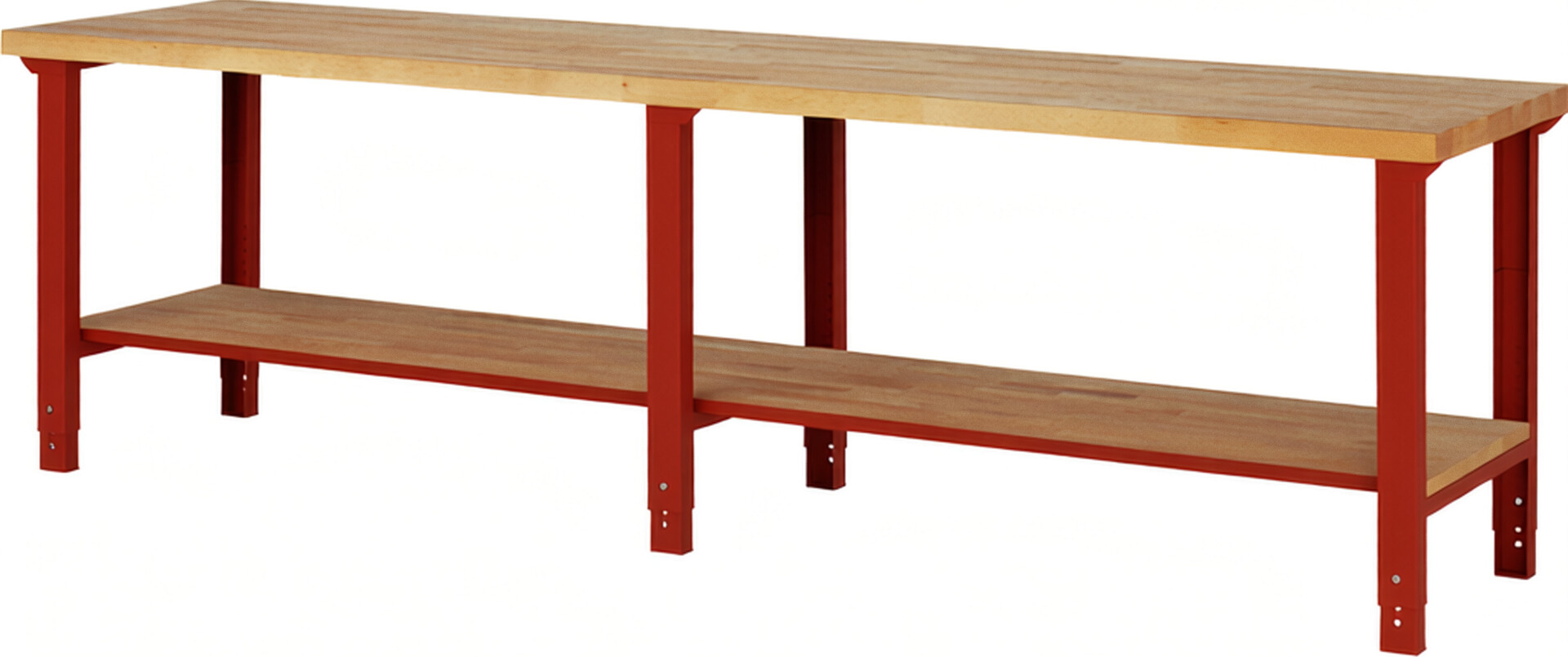 RAU Werkbank rot - Breite 300 cm - Tiefe 70 cm - Höhe 114 cm - Buche-Massiv Arbeitsplatte 40 mm