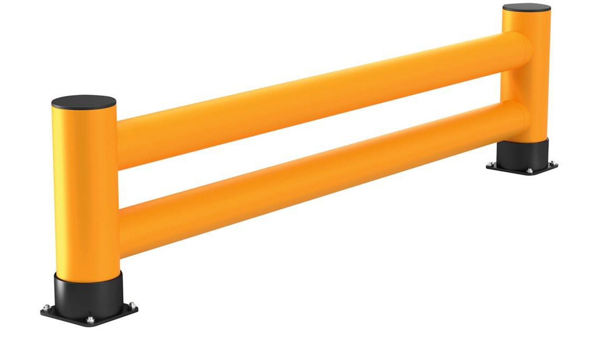 Regalendschutz, Doppelplanke, HDPE, Länge 2500 mm, Höhe 600 mm, Pollerdurchm. 180 mm, Verbindungsrohrdurchm. 140 mm, Farbe gelb