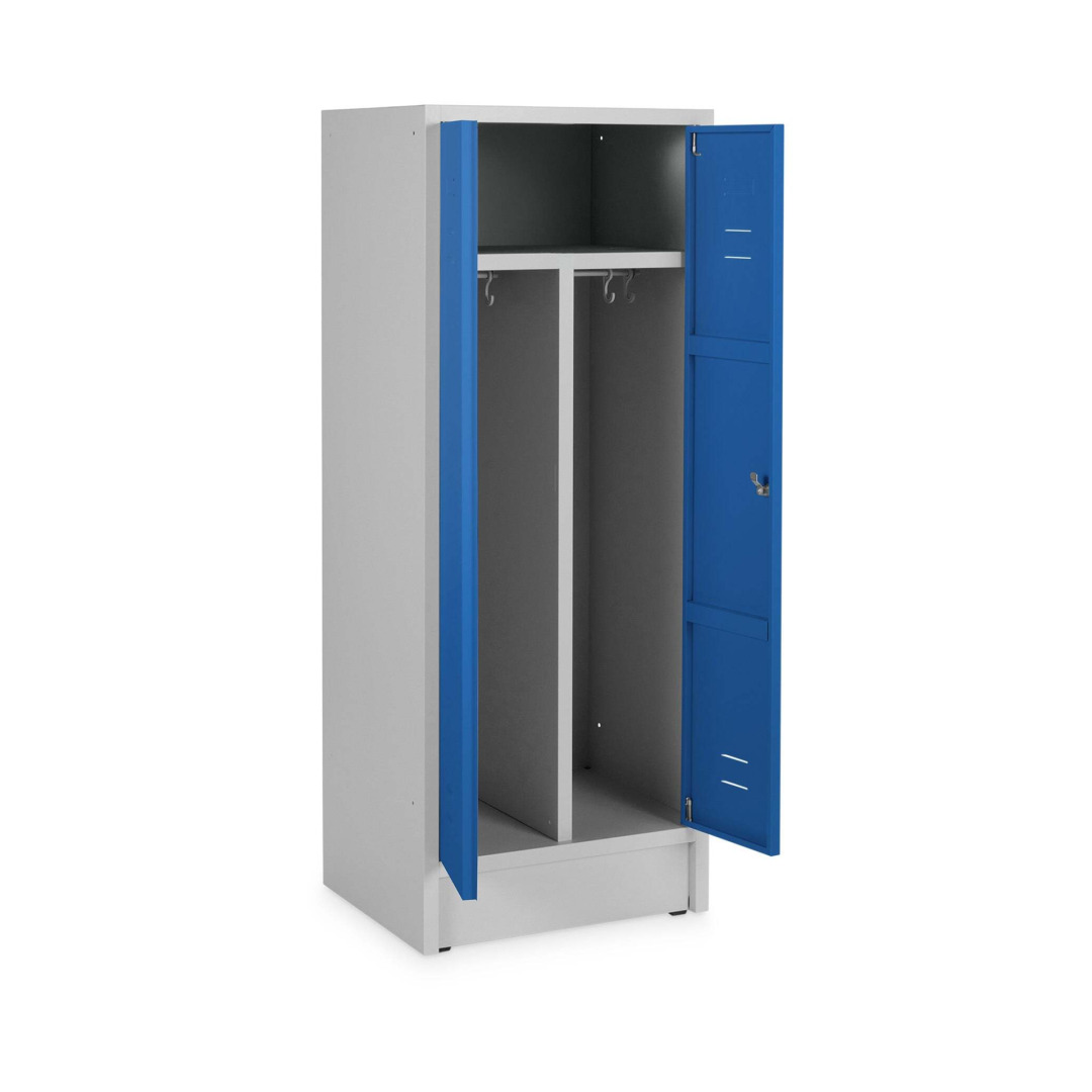 Doppelspind, SW-Trennung, 2 Abteile, Abteilbreite 30 cm, Höhe 180 cm, Breite 60 cm, RAL 7035 Lichtgrau / RAL 5010 Enzianblau