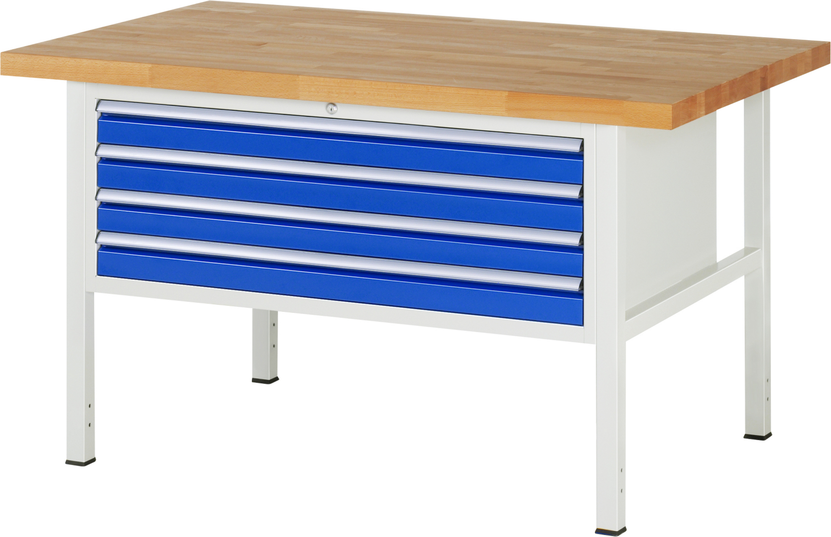 Werkbank Modell 8333 rot, BxTxH 1500x900x840 mm,  Buche-Massiv Arbeitsplatte 40 mm,  4 Schubladen mit  Auszug 90 %