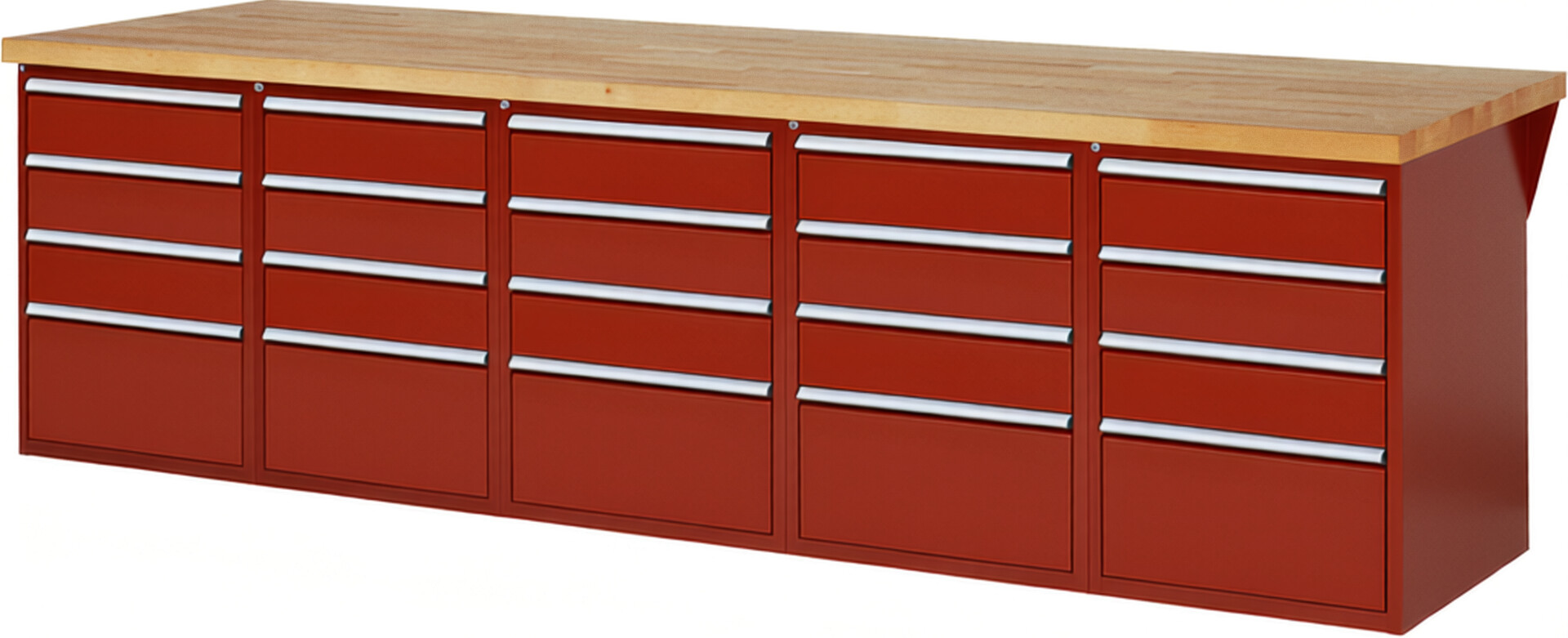 RAU Werkbank rot - Breite 300 cm - Tiefe 90 cm - Höhe 89 cm - Buche-Massiv Arbeitsplatte 40 mm