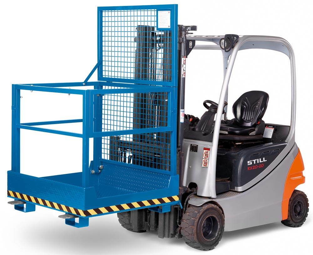 Arbeitskorb zusammenklappbar zur platzsparenden Lagerung, Zulässig für 2 Personen, BxTxH 1200x1080x1910 mm, Traglast 300 kg, RAL 5010 enzianblau