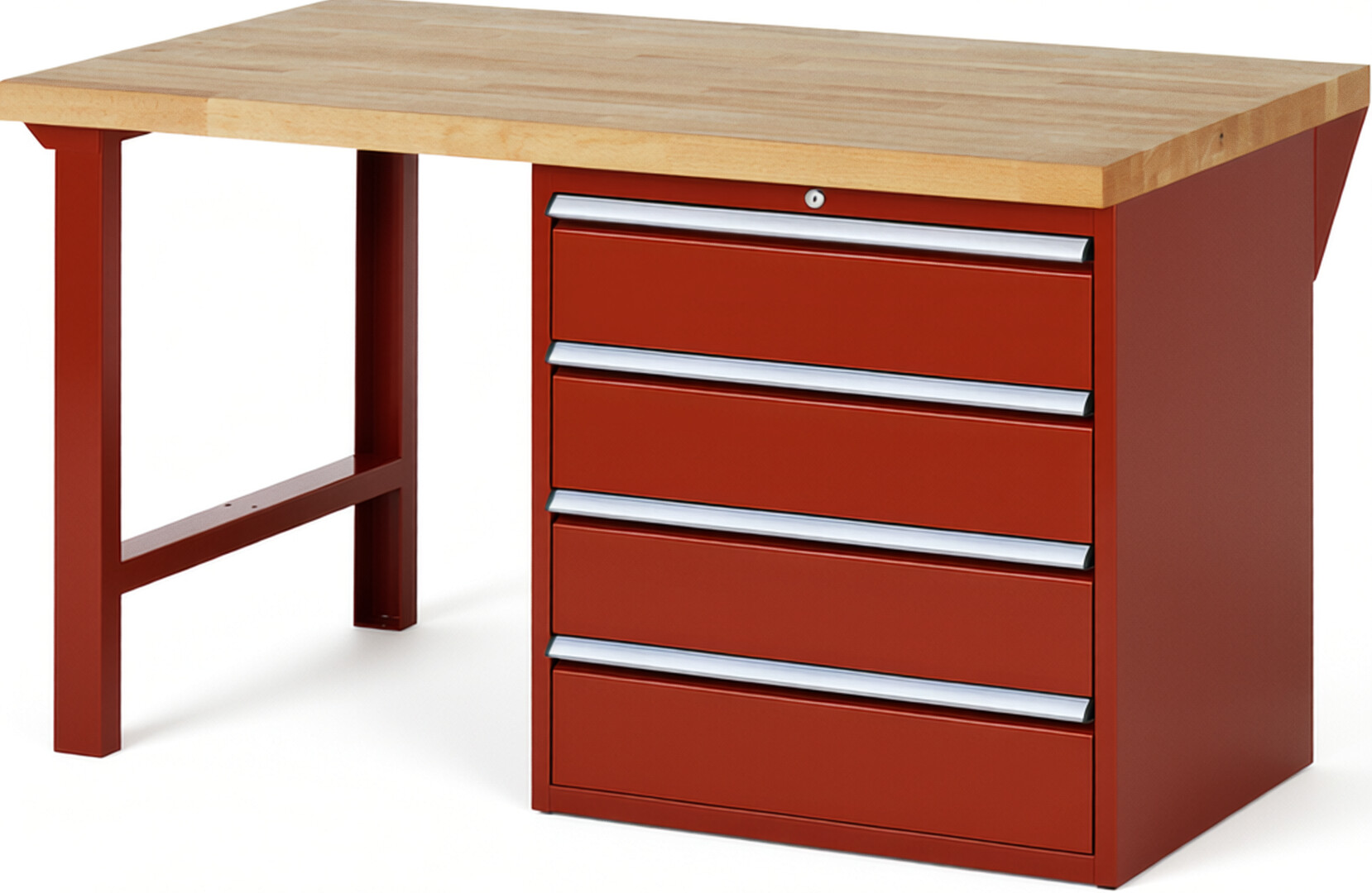 RAU Werkbank rot - Breite 150 cm - Tiefe 90 cm - Höhe 84 cm - Buche-Massiv Arbeitsplatte 40 mm