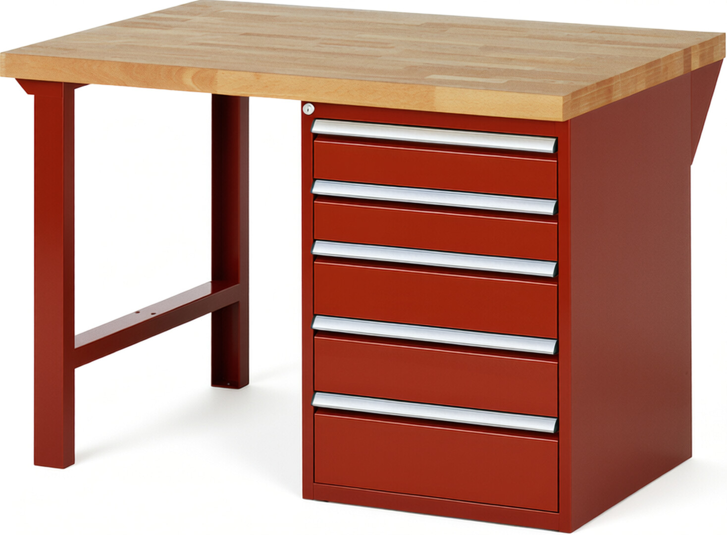 RAU Werkbank rot - Breite 125 cm - Tiefe 90 cm - Höhe 89 cm - Buche-Massiv Arbeitsplatte 40 mm