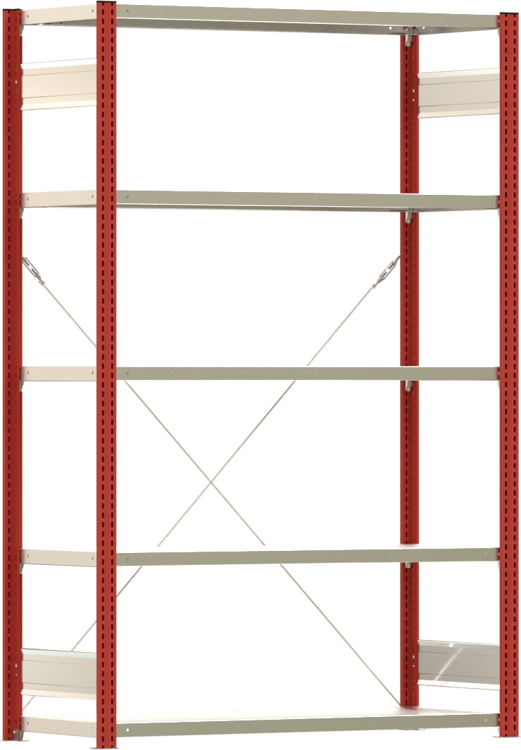 Fachbodenregal BERT - Breite: 128,5 cm - Tiefe: 50 cm - Höhe: 200 cm - 5 Böden - Grundregal
