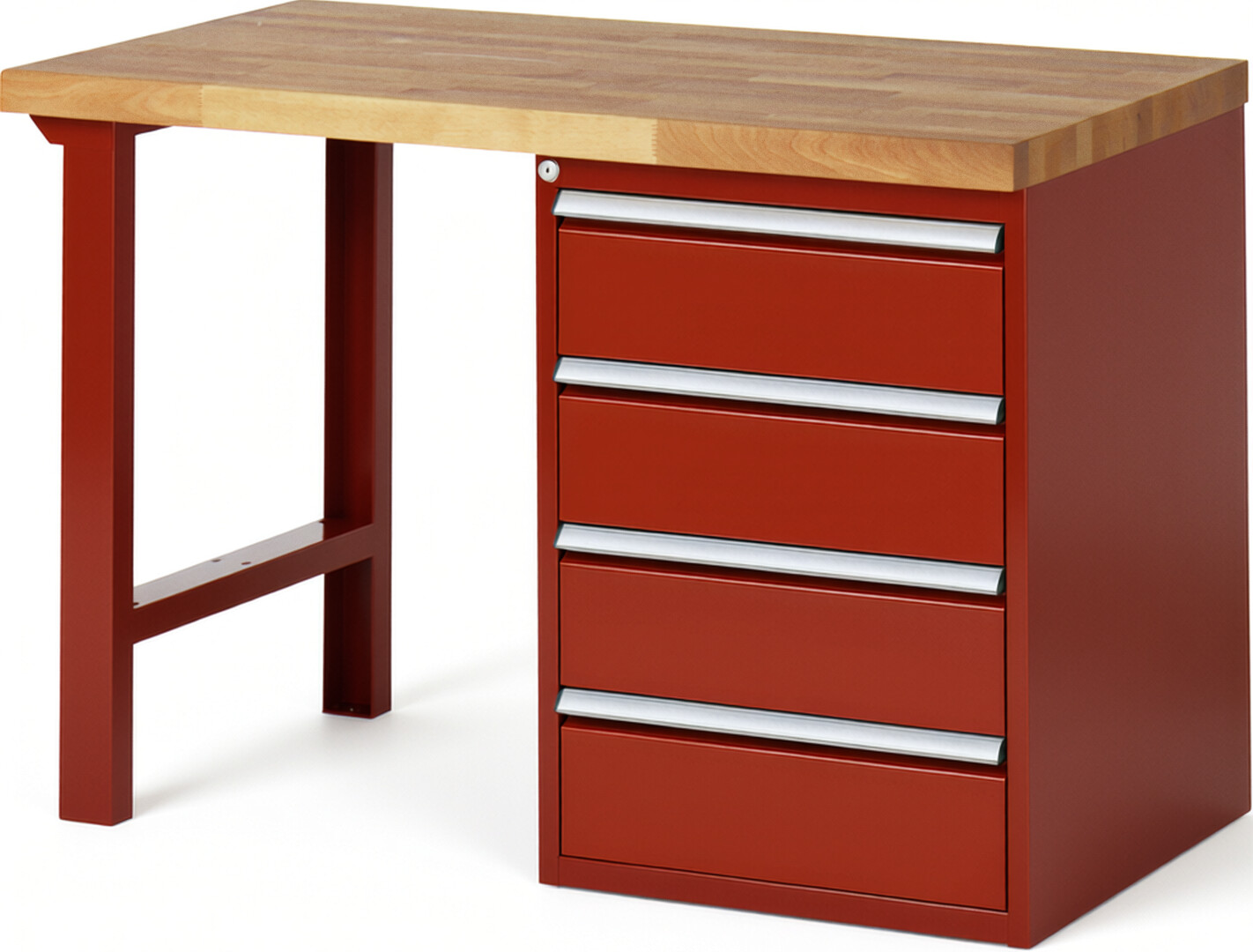 RAU Werkbank rot - Breite 125 cm - Tiefe 70 cm - Höhe 84 cm - Buche-Massiv Arbeitsplatte 40 mm