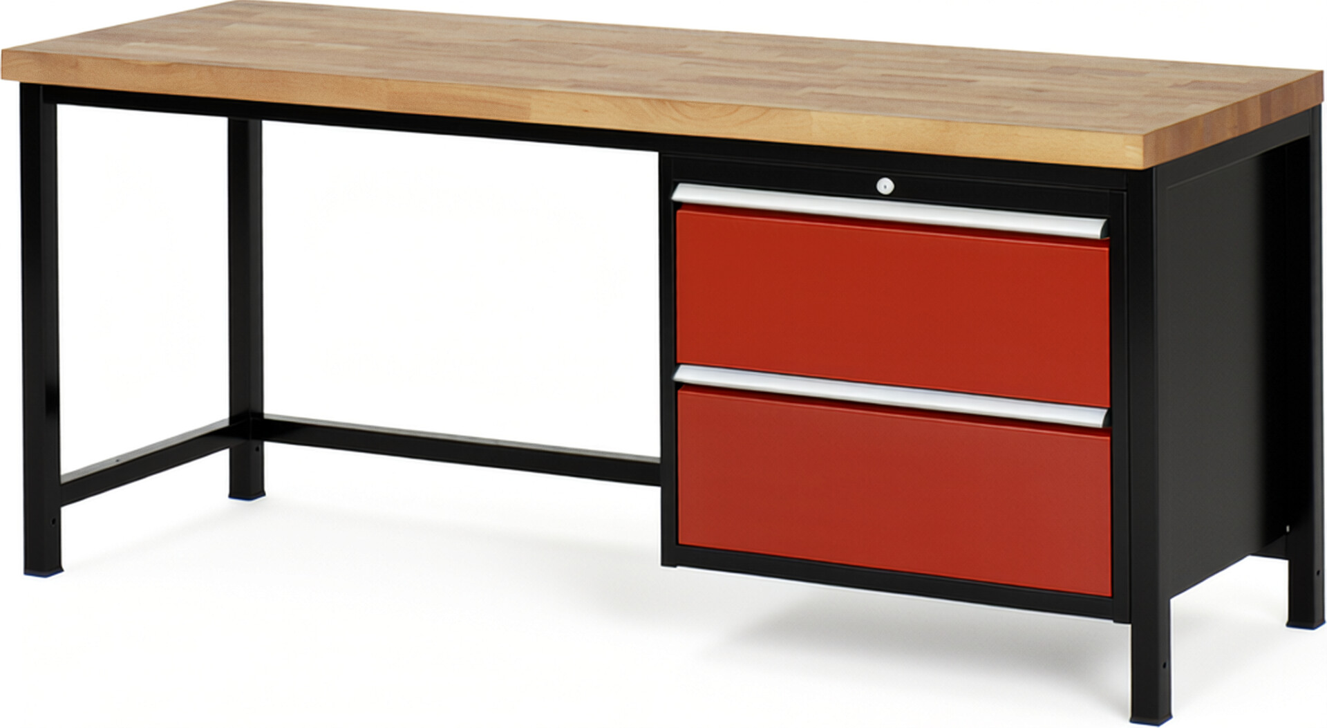 RAU Werkbank schwarz - rot - Breite 200 cm - Tiefe 70 cm - Höhe 104 cm - Buche-Massiv Arbeitsplatte 40 mm