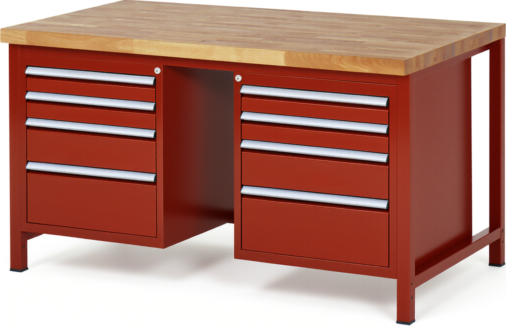 RAU Werkbank rot - Breite 150 cm - Tiefe 90 cm - Höhe 104 cm - Buche-Massiv Arbeitsplatte 40 mm