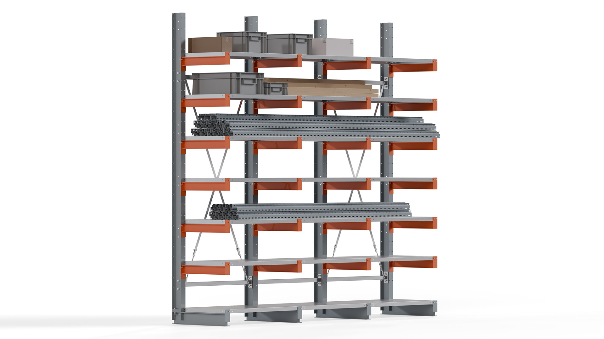 Kragarmregal KARL basic - lackiert - Breite: 300 cm - Höhe: 300 cm - Tiefe: 60 cm - Traglast je Kragarm: 730 kg - einseitig
