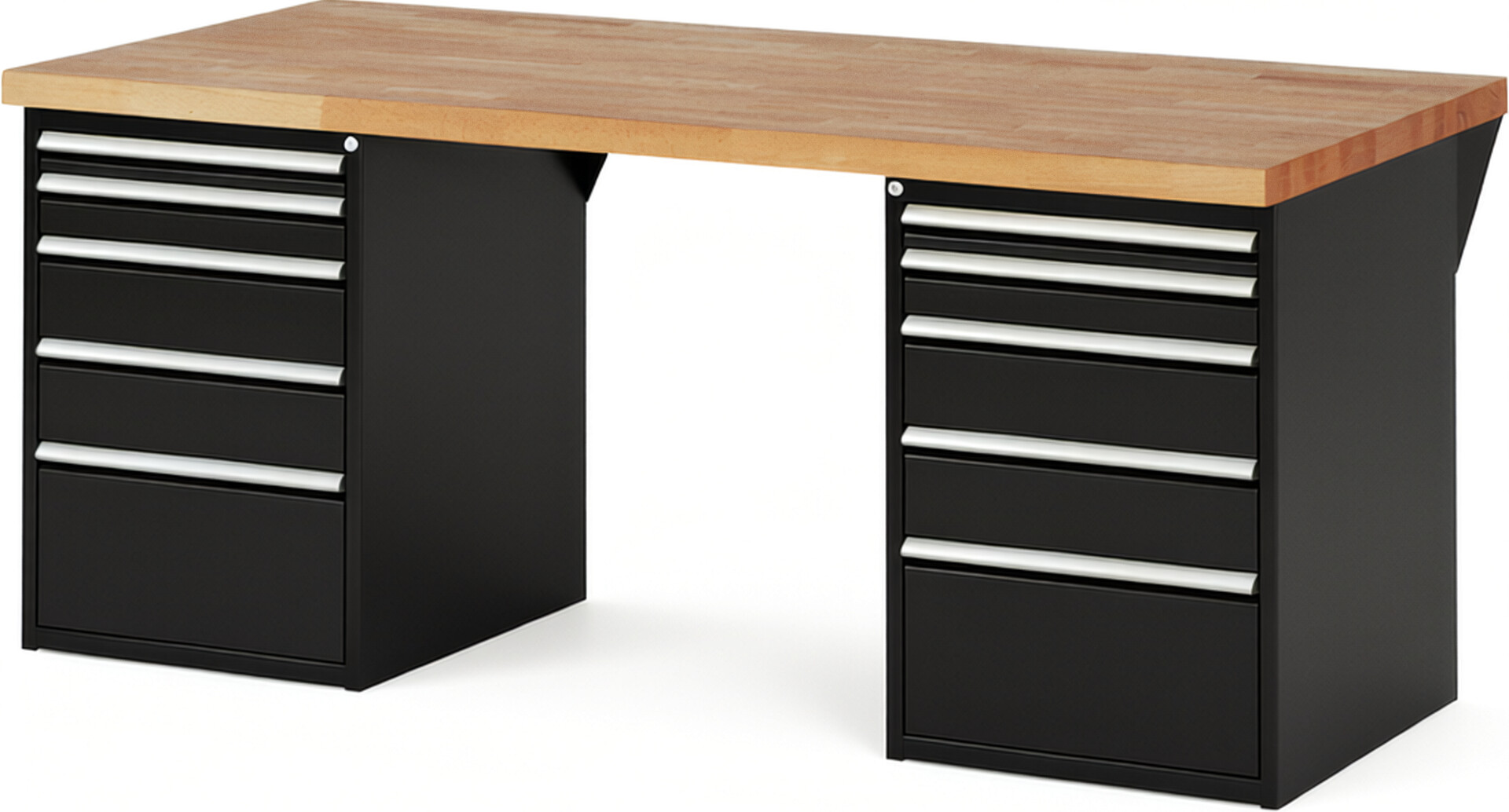 RAU Werkbank schwarz - Breite 200 cm - Tiefe 90 cm - Höhe 84 cm - Buche-Massiv Arbeitsplatte 40 mm