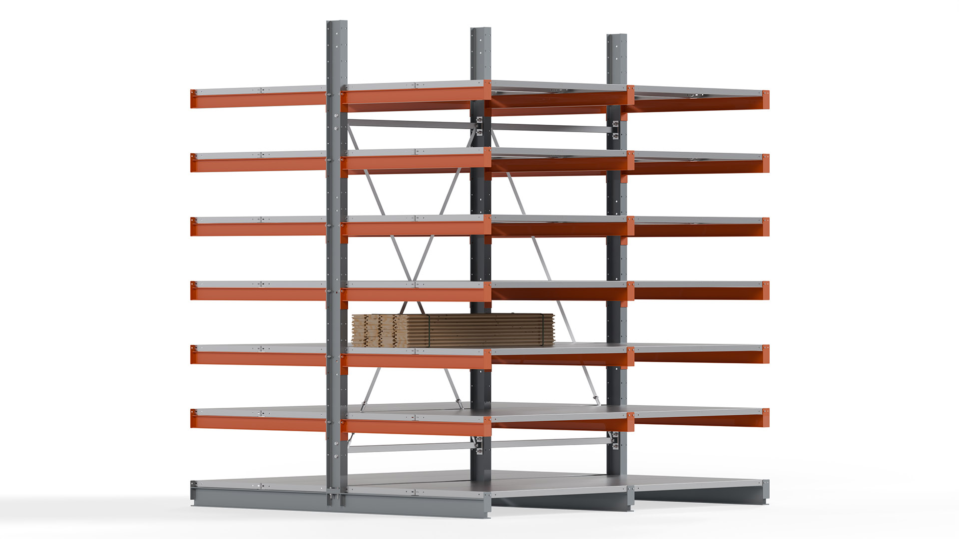 Kragarmregal KARL basic - lackiert - Breite: 256 cm - Höhe: 300 cm - Tiefe: 120 cm - Traglast je Kragarm: 370 kg - beidseitig