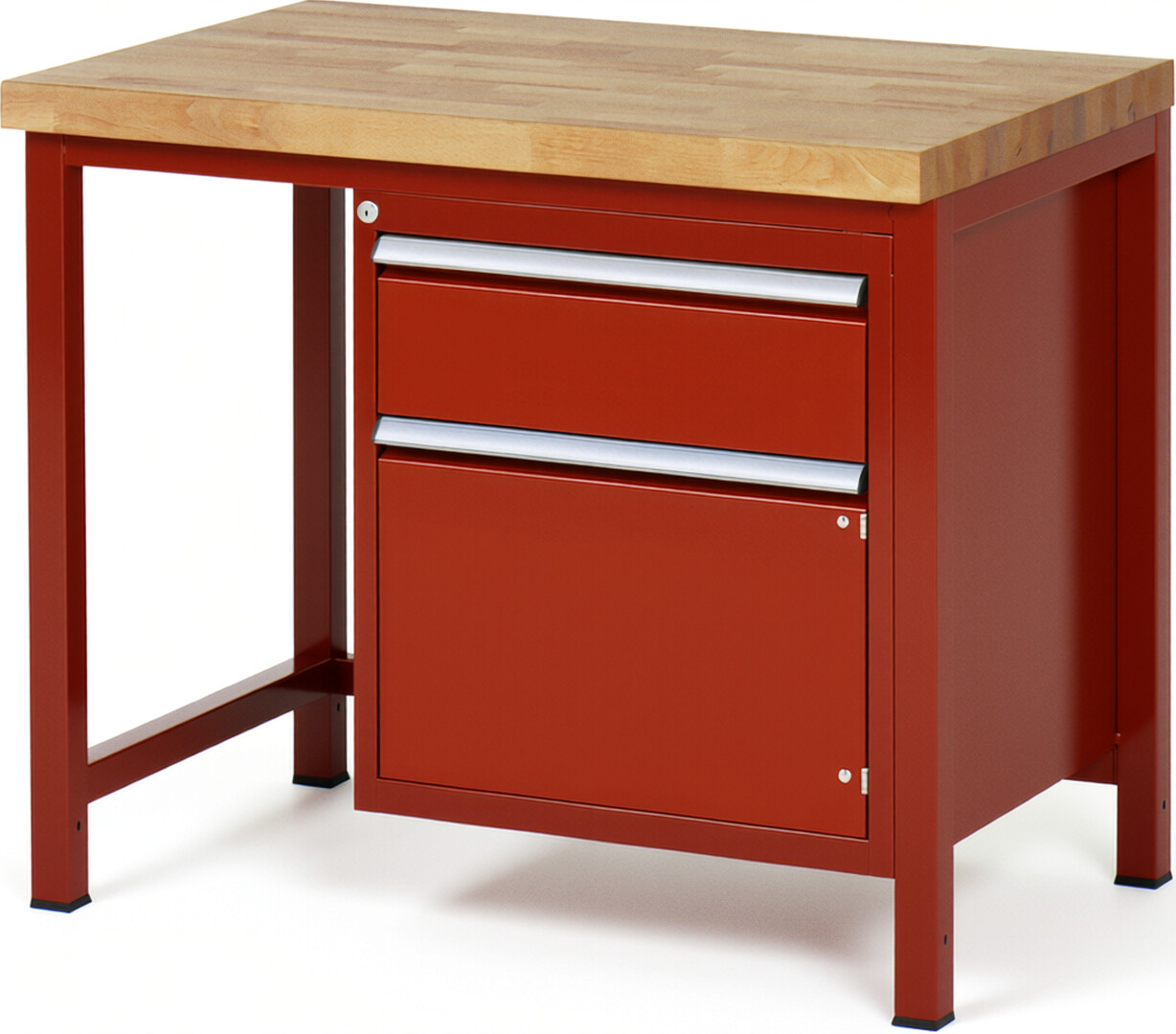 Werkbank Modell 8152 rot, BxTxH 1000x700x840-1040 mm,  Buche-Massiv Arbeitsplatte 40 mm,  1 Schublade mit  Vollauszug 100 % und  SoftClosing