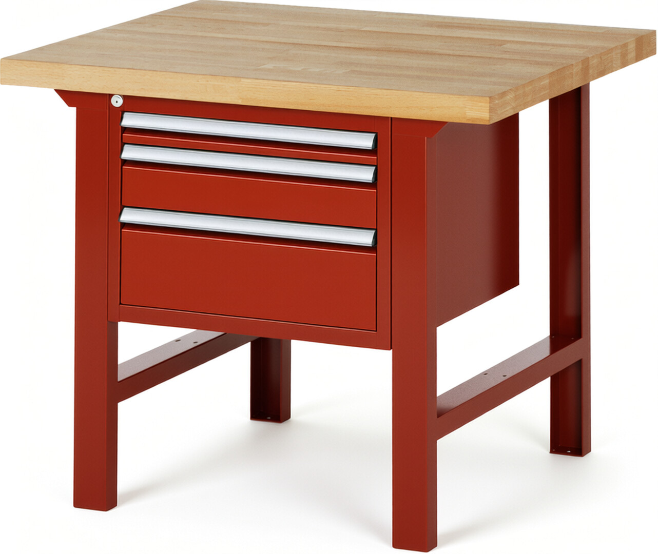 Werkbank Modell 7126 rot, BxTxH 1000x900x840 mm,  Buche-Massiv Arbeitsplatte 40 mm,  3 Schubladen mit  Vollauszug 100 % und  SoftClosing
