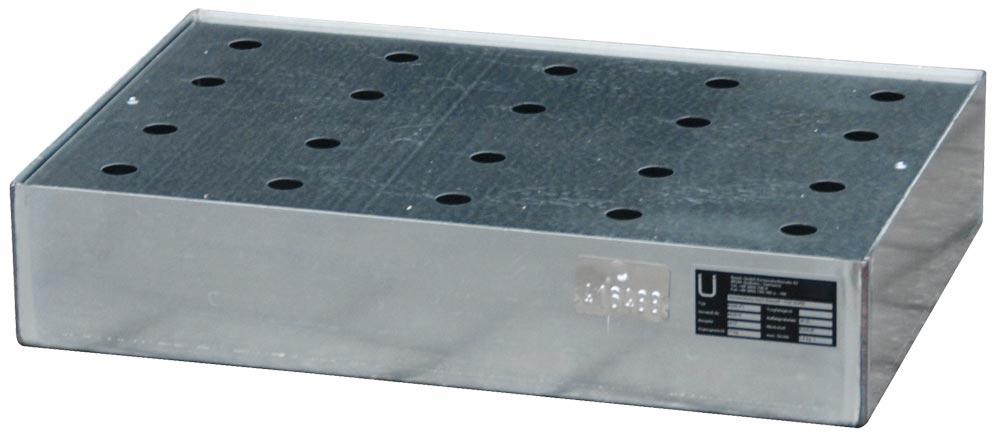 Kleingebindewannen aus verzinktem Stahlblech für Paletten, BxTxH 400x600x120 mm, Auffangvolumen 20 l, Traglast 50 kg, Gewicht 16 kg, Lochrost