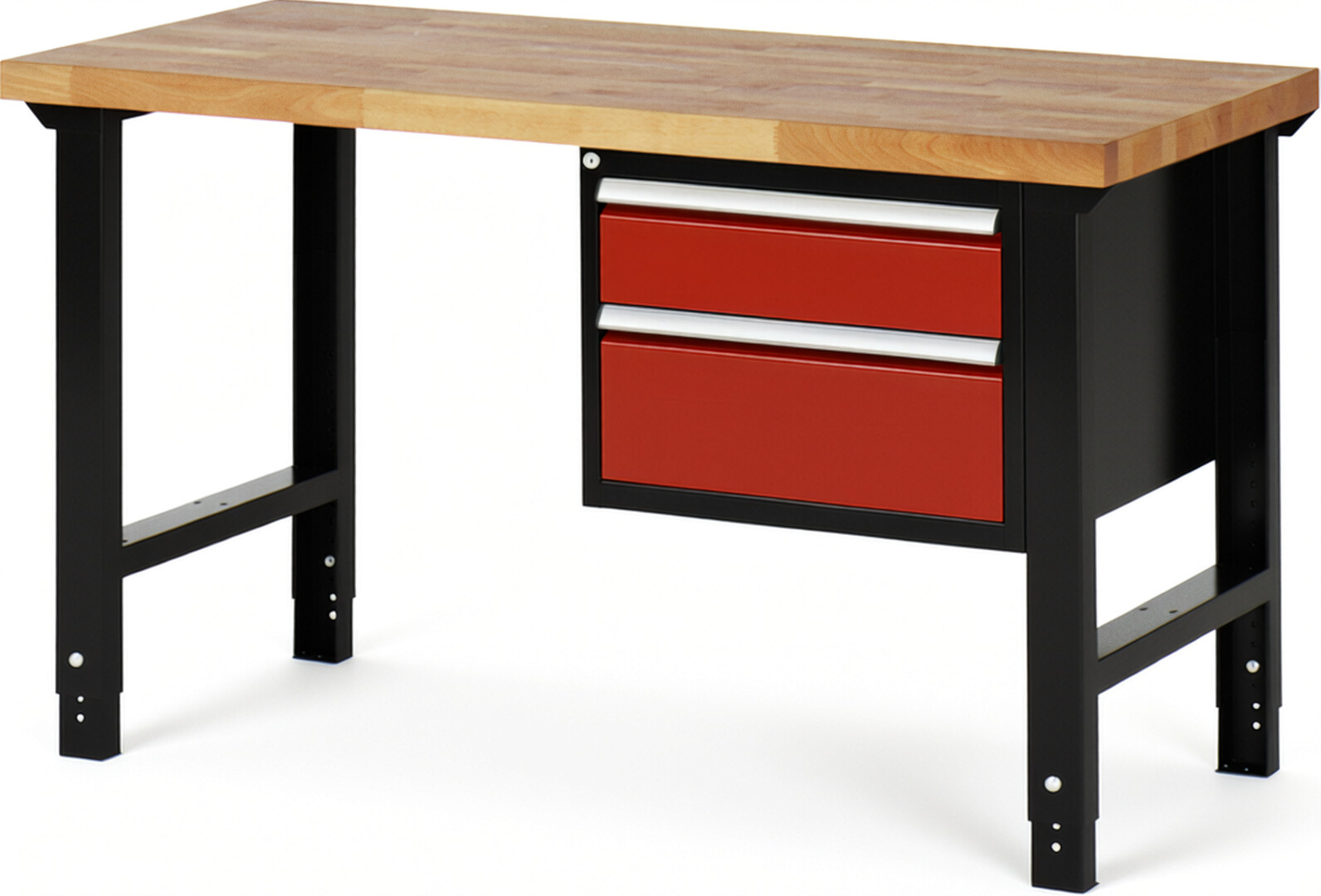 RAU Werkbank schwarz - rot - Breite 150 cm - Tiefe 70 cm - Höhe 114 cm - Buche-Massiv Arbeitsplatte 40 mm