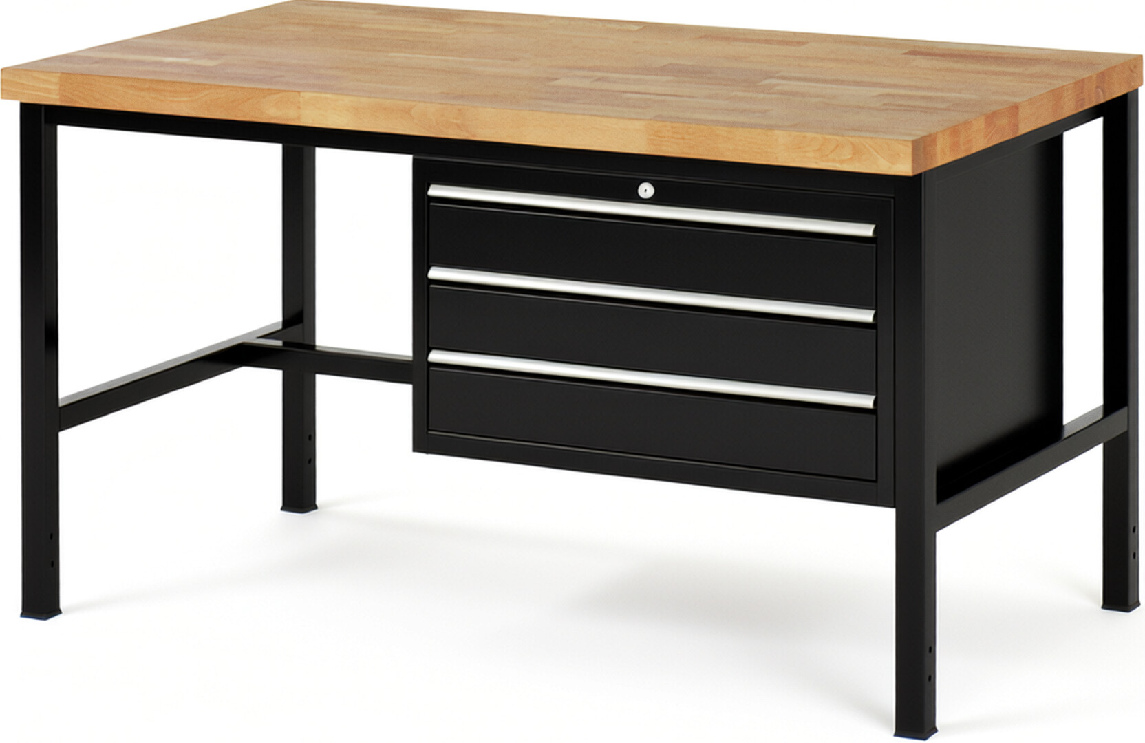 RAU Werkbank schwarz - Breite 150 cm - Tiefe 90 cm - Höhe 84 cm - Buche-Massiv Arbeitsplatte 40 mm