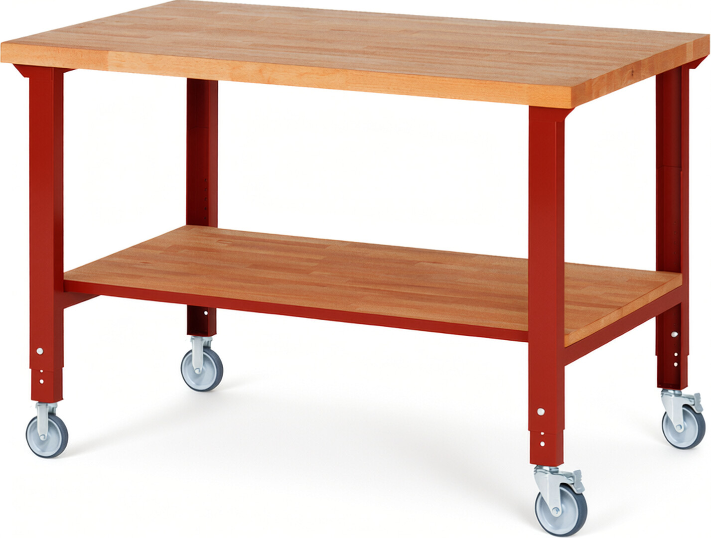 RAU Werkbank rot - Breite 150 cm - Tiefe 90 cm - Höhe 100 cm - Buche-Massiv Arbeitsplatte 40 mm