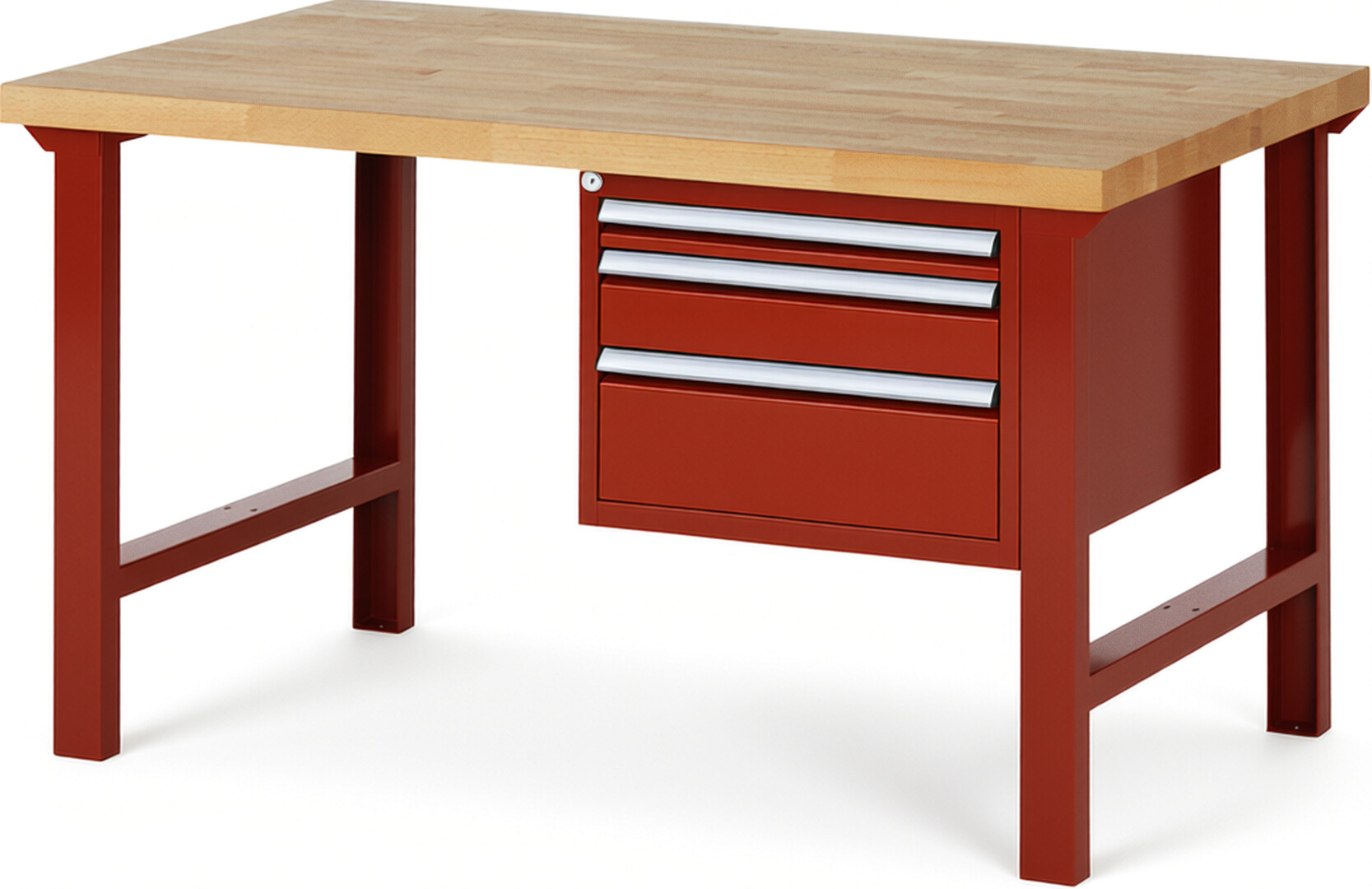 RAU Werkbank rot - Breite 150 cm - Tiefe 90 cm - Höhe 84 cm - Buche-Massiv Arbeitsplatte 40 mm