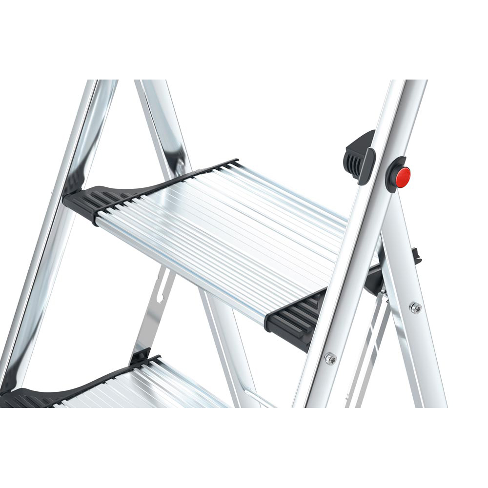 Trittleiter, Komfort-Klapptritt, 3 Stufen, klappbar, BxTxH 540x150x1540 mm, Traglast 150 kg, Gewicht 7,30 kg, extra tiefe Stufen.