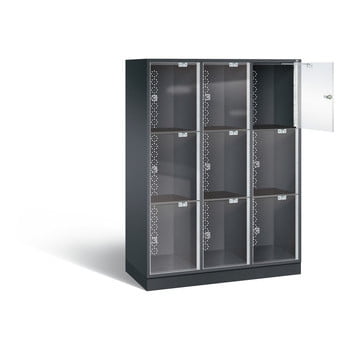 Fächerschrank mit Türen aus Acrylglas, Breite 122 cm, Höhe 175 cm, Tiefe 50 cm, 3x3 Fächer