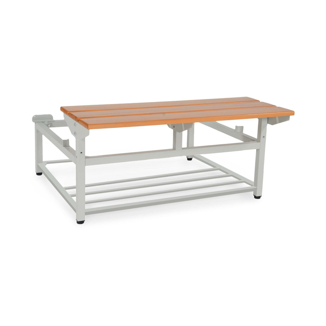 Untergestell aus Stahl, Breite 90 cm, mit Schuhrost, Sitzleisten aus Holz