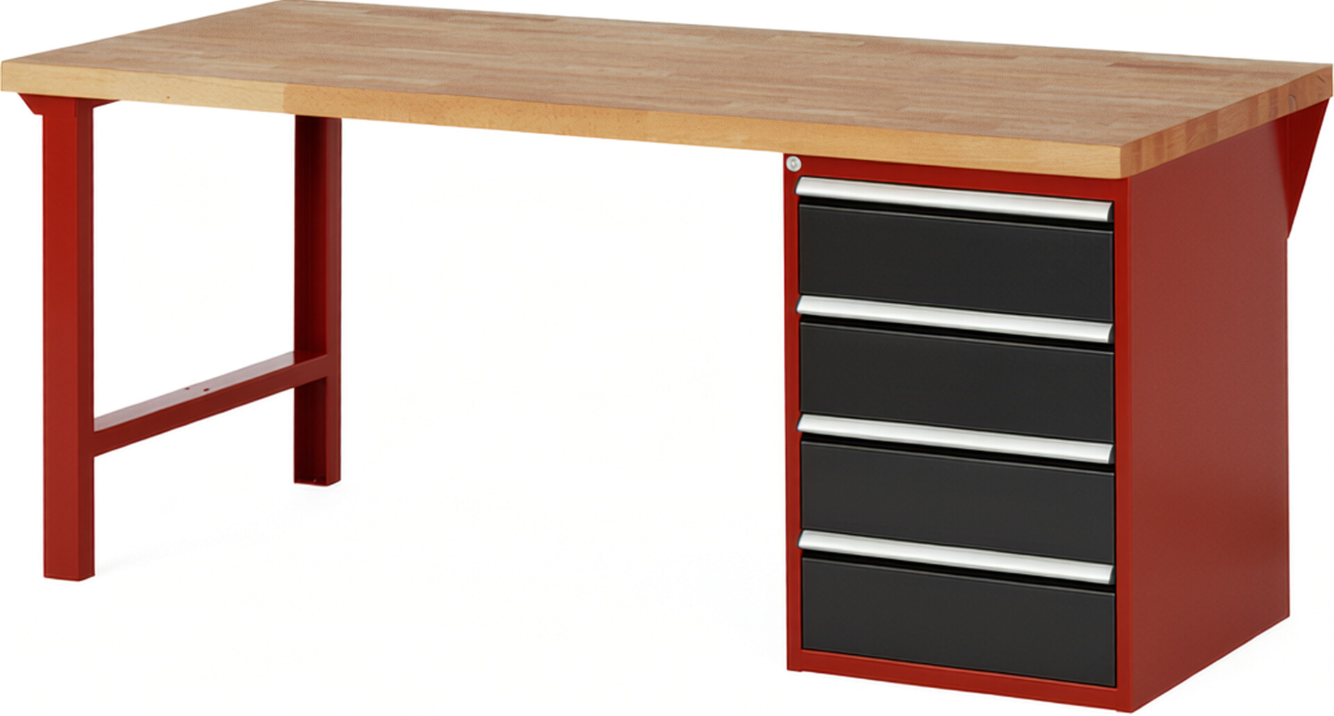 Werkbank Modell 7509 rot - schwarz, BxTxH 2000x900x840 mm,  Buche-Massiv Arbeitsplatte 40 mm,  4 Schubladen mit  Auszug 90 %