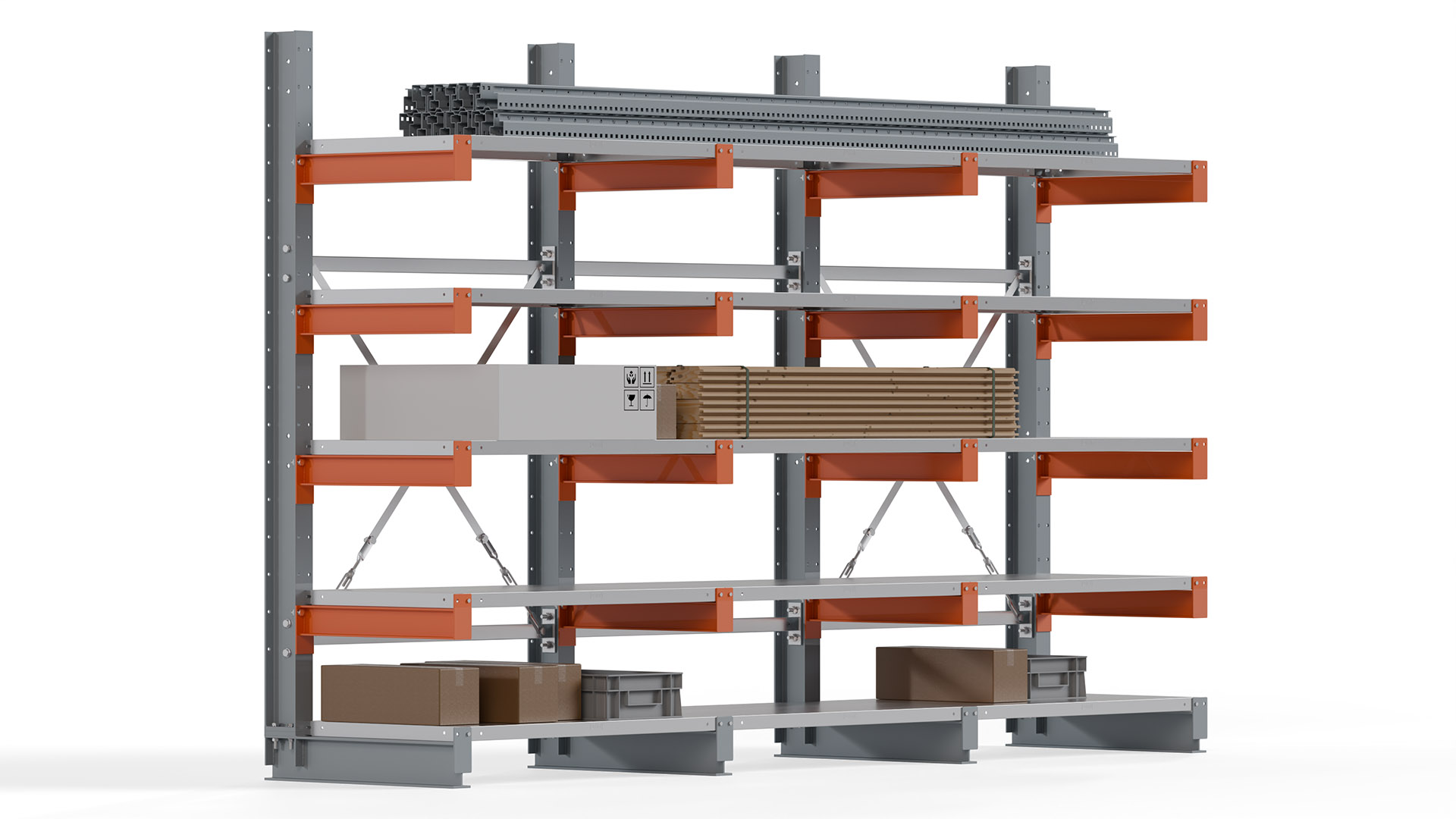 Kragarmregal KARL basic - lackiert - Breite: 300 cm - Höhe: 200 cm - Tiefe: 60 cm - Traglast je Kragarm: 730 kg - einseitig