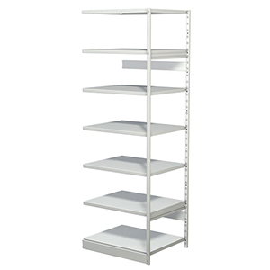 Aktenregal, Büroregal - Steckregal ohne Rückwand, Anbaufeld, 7 Fachböden, 6 OH, BxTxH 750x600x2250 mm, lichtgrau