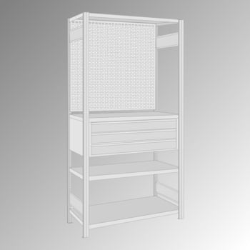 Ladenregal, Verkaufsregal, Fachbodenregal mit Lochwand