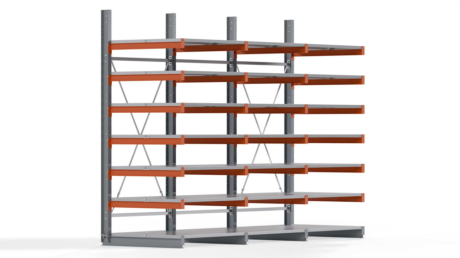 Kragarmregal KARL basic - lackiert - Breite: 384 cm - Höhe: 300 cm - Tiefe: 120 cm - Traglast je Kragarm: 370 kg - einseitig