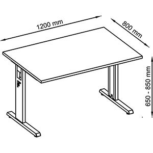 Schreibtisch, BxTxH 1200x800x650-850 mm, höhenverstellbar, C-Fuß-Gestell, Platte ahorn
