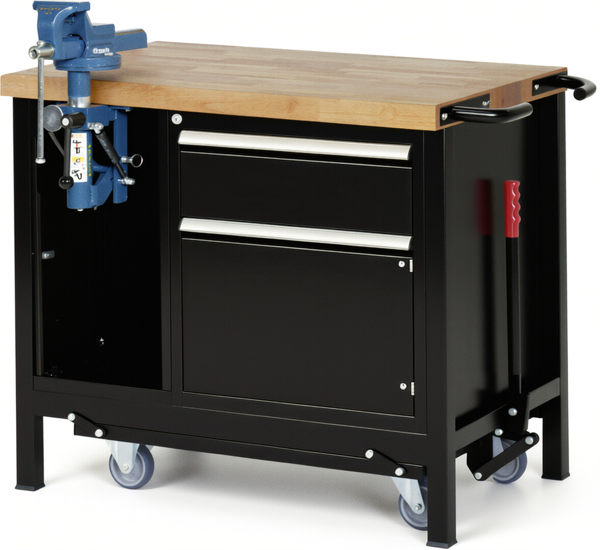 RAU Werkbank schwarz - Breite 100 cm - Tiefe 70 cm - Höhe 88 cm - Buche-Massiv Arbeitsplatte 40 mm