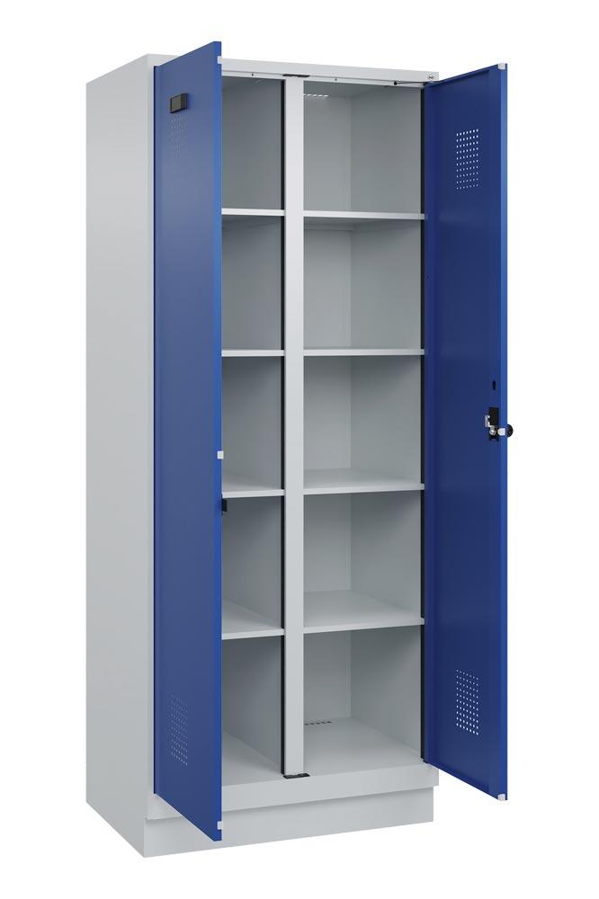Spind, Kombischrank Premium Plus, BxTxH 800x500x1950 mm, 2 Abteile a 400 mm, mit Sockel, Drehriegel, RAL 7035/5010