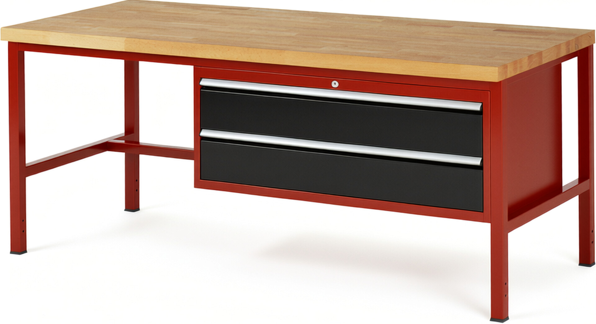 Werkbank Modell 8325 rot - schwarz, BxTxH 2000x900x840 mm,  Buche-Massiv Arbeitsplatte 40 mm,  2 Schubladen mit  Vollauszug 100 % und  SoftClosing