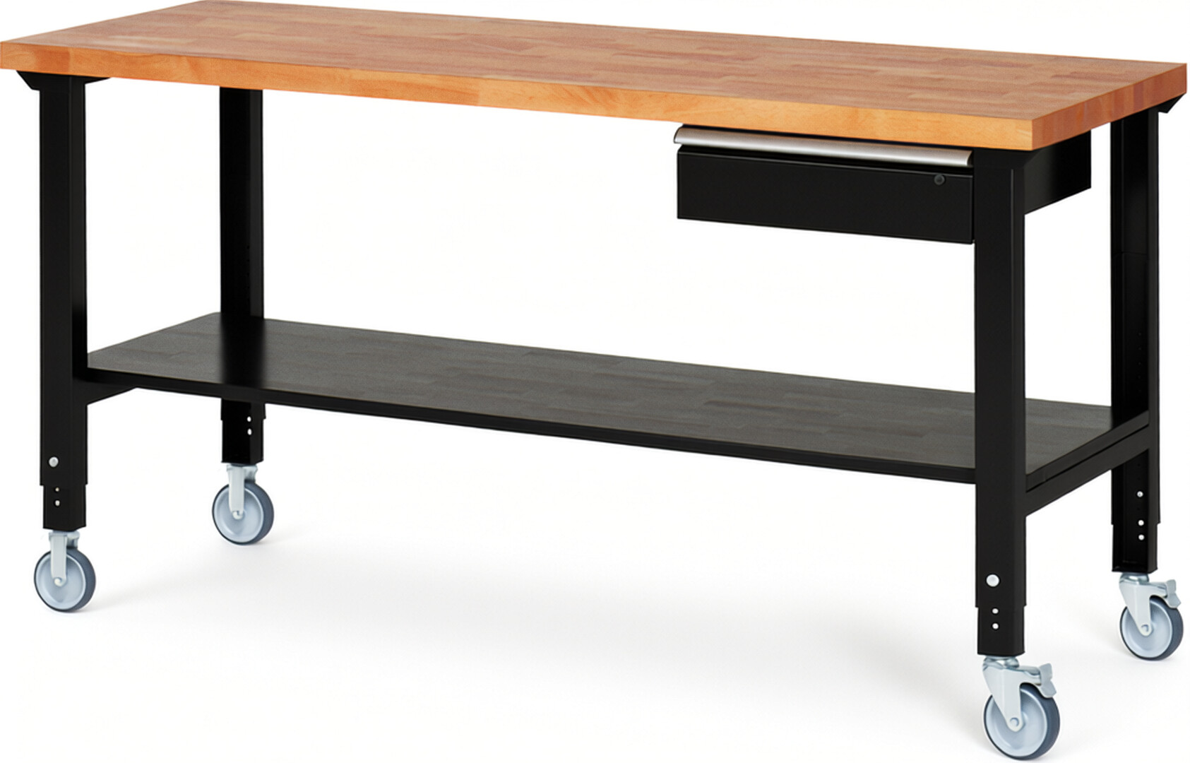 RAU Werkbank schwarz - Breite 200 cm - Tiefe 70 cm - Höhe 100 cm - Buche-Massiv Arbeitsplatte 40 mm