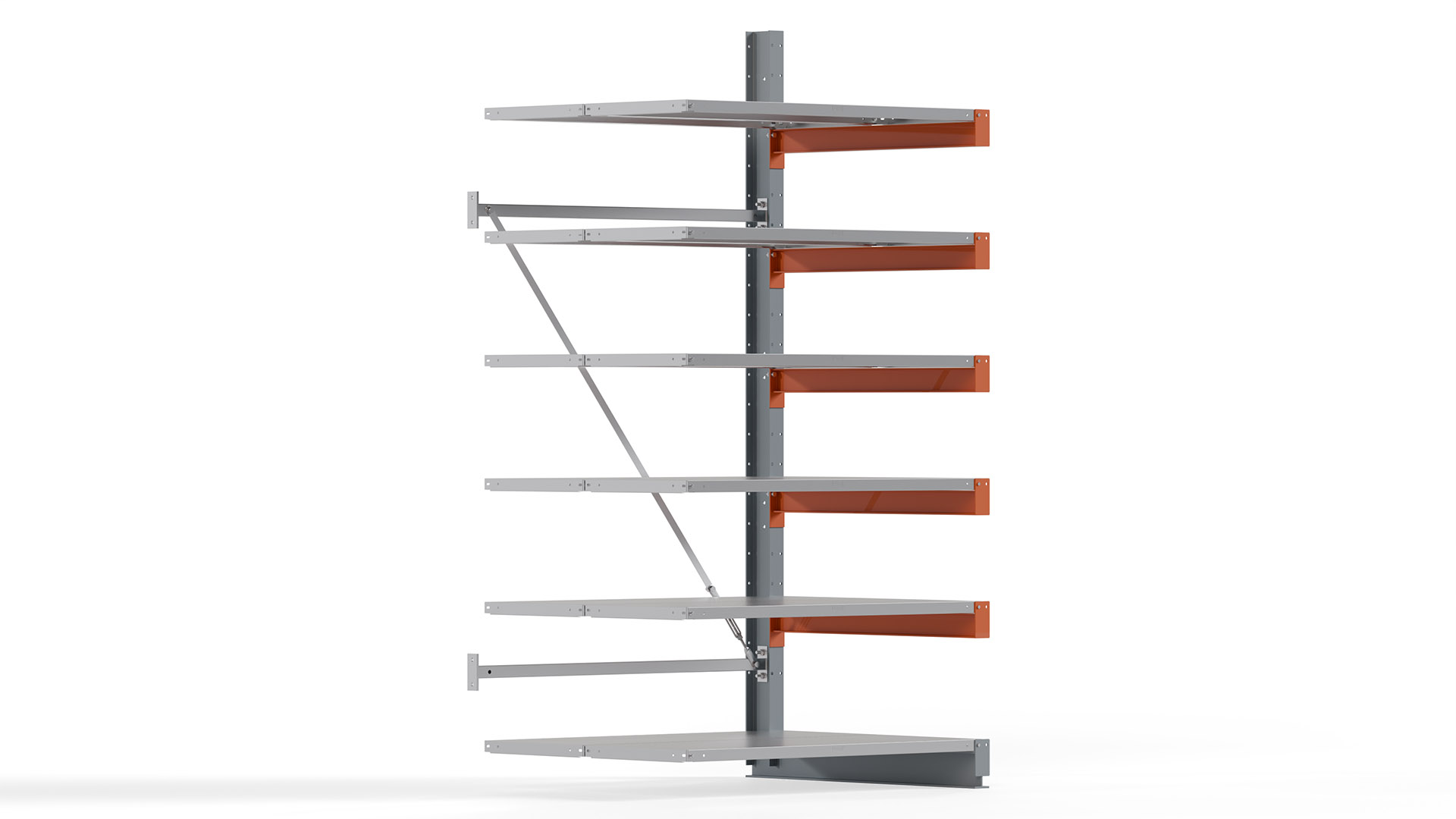 Kragarmregal KARL basic - Anbaufeld - Breite: 128 cm - Höhe: 250 cm - Tiefe: 112 cm - Traglast je Arm: 450 kg - einseitig