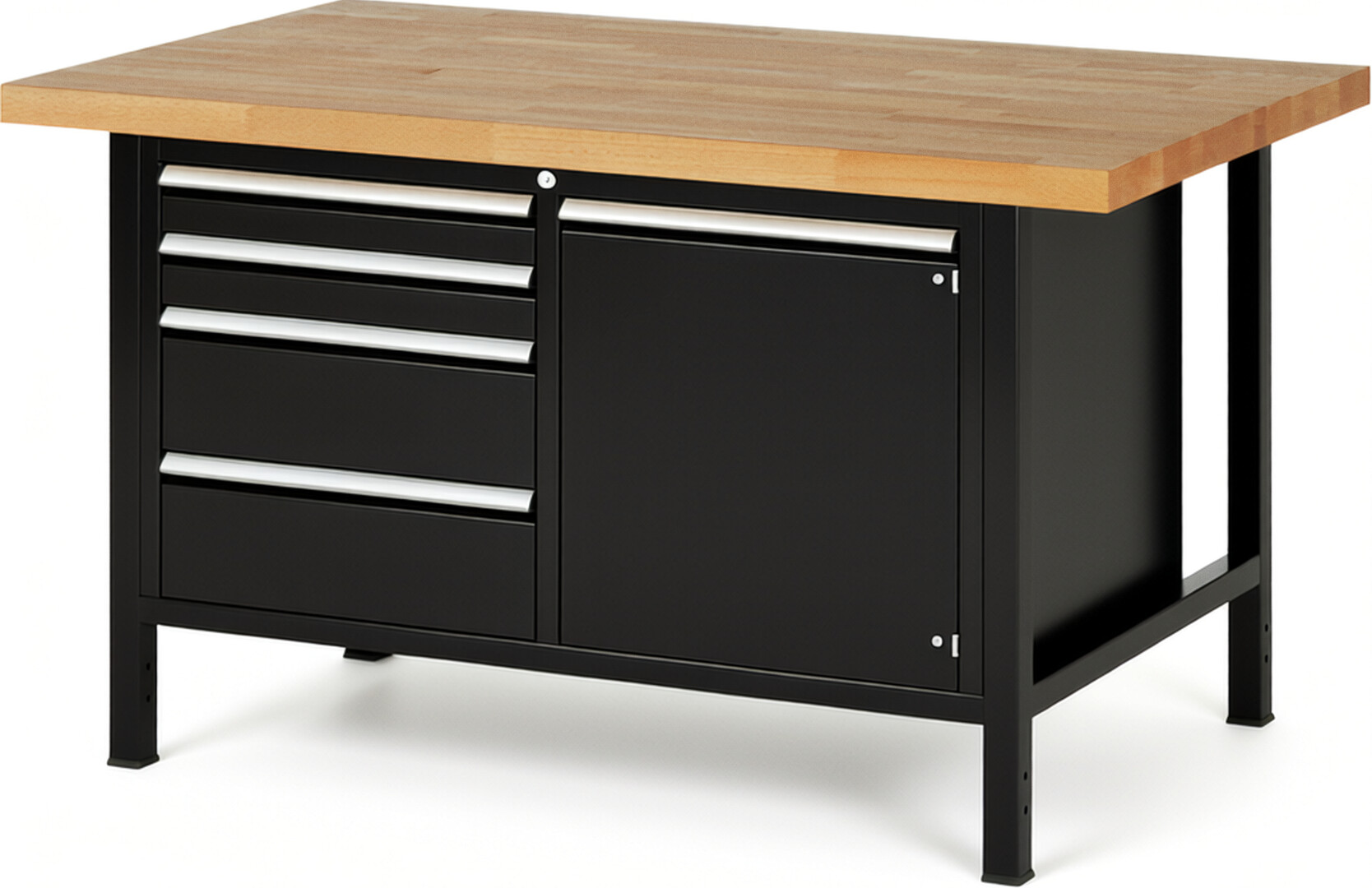 RAU Werkbank schwarz - Breite 150 cm - Tiefe 90 cm - Höhe 84 cm - Buche-Massiv Arbeitsplatte 40 mm